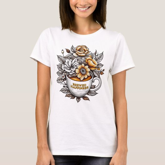 Gebrühtes Glück Kaffee Blume T-Shirt (Vorderseite)