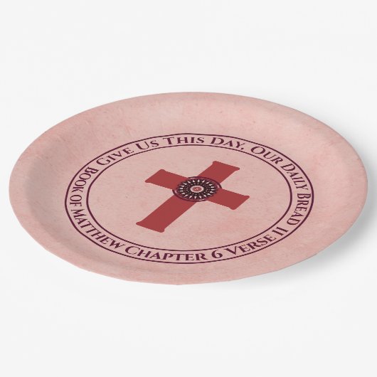 Gebt uns die Bibel Verse Cross Terra Cotta Pappteller (Schrägansicht)