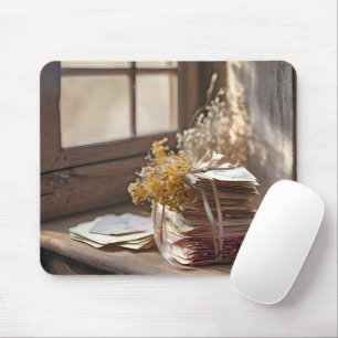 Gebundene Liebesbriefe am Fenster  Mousepad