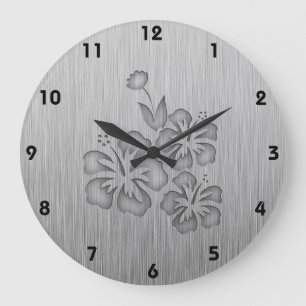 Gebürstete Metall-Blick tropische Blumen Große Wanduhr