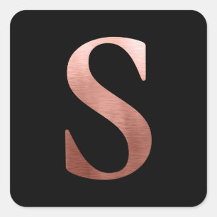 Gebürstete Metall-Roségold-Monogramm S Schwarz Quadratischer Aufkleber