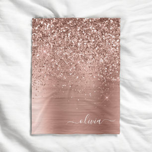 Gebürstete Metall-Roségold-Pink-Glitter-Monogramm Fleecedecke