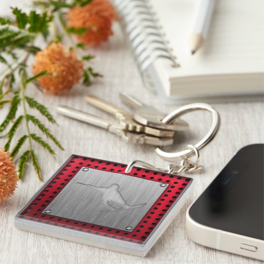 Gebürsteter Metall-Blick Snowboarding Schlüsselanhänger (Vorderseite rechts)