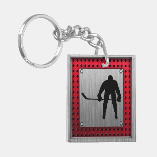 Gebürstetes Aluminiumblick Hockey Schlüsselanhänger (Vorderseite links)