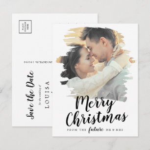 Gebürstetes Merry Christmas Save the Date Foto Feiertagspostkarte