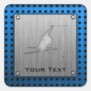 Gebürstetes Metall-Blick Schnee-Skifahren Quadratischer Aufkleber