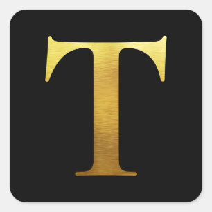 Gebürstetes Metall Gold Monogramm T Schwarz Quadratischer Aufkleber