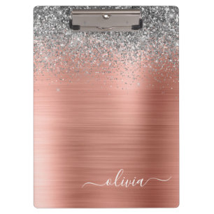 Gebürstetes Metall Roségold Silber Glitter Monogra Klemmbrett