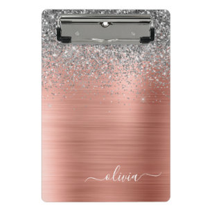 Gebürstetes Metall Roségold Silber Glitter Monogra Mini Klemmbrett