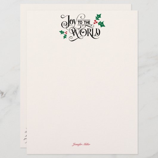 Geburt auf der Rückseite Joy to the World w Signat Briefbogen (Vorne/Hinten)