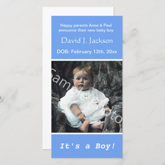 Geburt blauer Ankündigung. Fügen Sie Ihrem Foto hi Ankündigung (Vorne/Hinten)