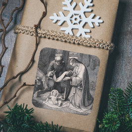 Geburt Christi Christliche Weihnachtskrippe Szene Quadratischer Aufkleber