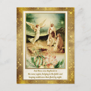Geburt Christi Hirten & Engel Goldenes Weihnachten Postkarte