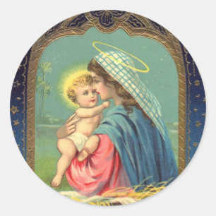 Geburt Christi Mary, die das Baby Jesus hält Runder Aufkleber