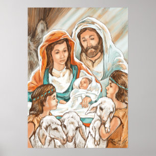 Geburt Christis-Malerei mit kleinen Schäfer-Jungen Poster