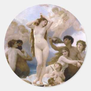 Geburt der Venus von William-Adolphe Bouguereau Runder Aufkleber