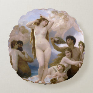 Geburt der Venus von William-Adolphe Bouguereau Rundes Kissen