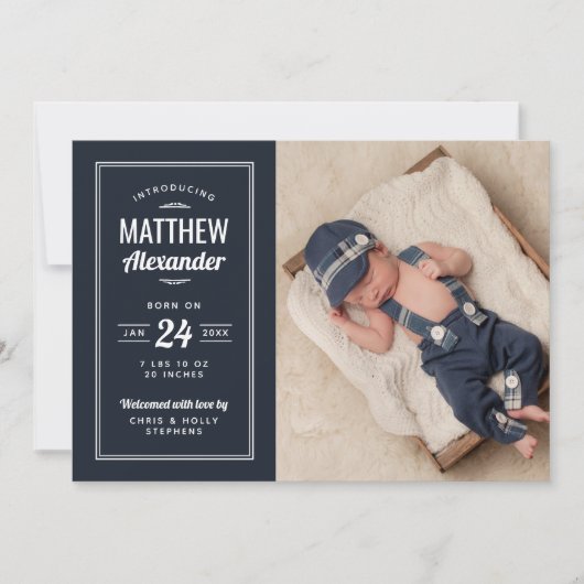 Geburt des Fotos "Navy and Gray Baby Boy" Ankündigung (Vorderseite)