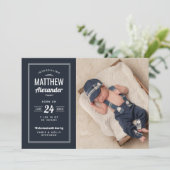 Geburt des Fotos "Navy and Gray Baby Boy" Ankündigung (Stehend Vorderseite)