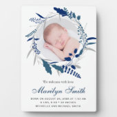 Geburt des Fotos von Navy Blue Floral Wreath Fotoplatte (Vorderseite)