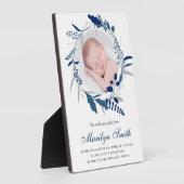 Geburt des Fotos von Navy Blue Floral Wreath Fotoplatte (Seite)