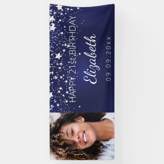 Geburt Foto Blaue Silbersterne Banner (Vertikal)