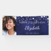 Geburt Foto Blaue Silbersterne Banner (Horizontal)