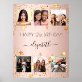 Geburt Foto Collage Rose goldene Sterne Poster (Vorne)