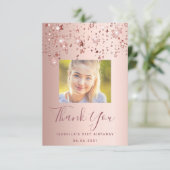 Geburt Foto Rose Gold rosa Sterne Glattleder Dankeskarte (Stehend Vorderseite)
