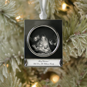 Geburt Jesu Christus Jungfrau Maria Engel Weihnach Banner-Ornament Silber