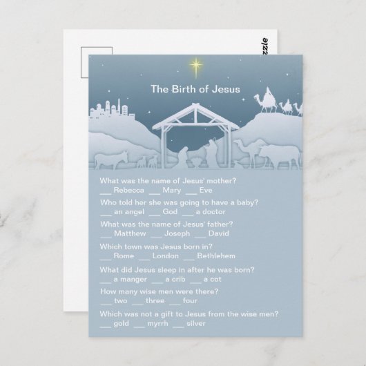 Geburt Jesu Spaß Weihnachten Trivia Postkarte (Vorne/Hinten)
