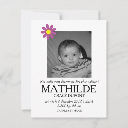 Geburt - Mädchen Ankündigung (Vorderseite)