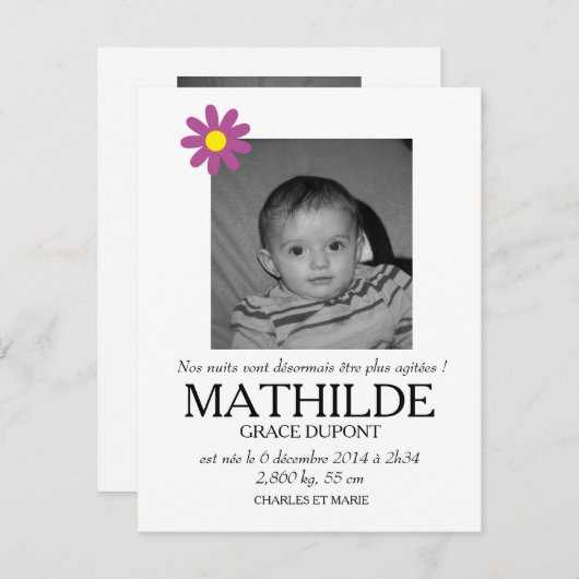 Geburt - Mädchen Ankündigung (Vorne/Hinten)