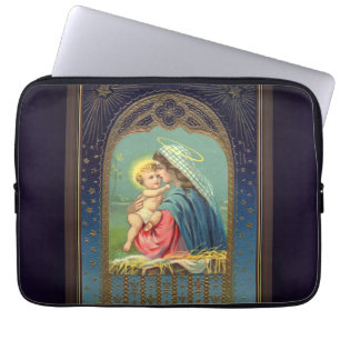 Geburt Maria hält den Jungen Jesus. Laptopschutzhülle