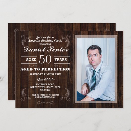 Geburt Mens Foto Holz bis zur Perfektion Einladung (Vorne/Hinten)