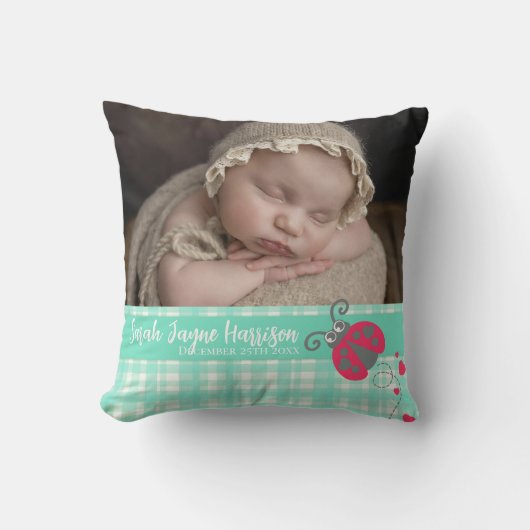 Geburt neugeborene Geschenk ladybug aqua grünes Ki Kissen (Vorderseite)
