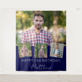 Geburt Party Foto Collage Blue Wandteppich (Vorderseite)