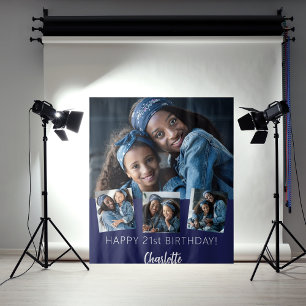 Geburt Party Foto Collage Blue Wandteppich