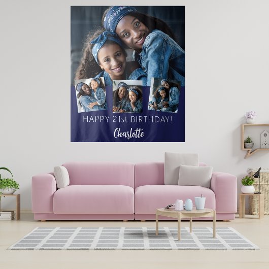 Geburt Party Foto Collage Blue Wandteppich