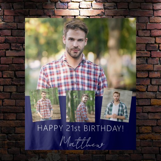 Geburt Party Foto Collage Blue Wandteppich