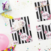 Geburt Schwarz-weiße Streifen rosa Blumenbezeichnu Geschenkpapier Set