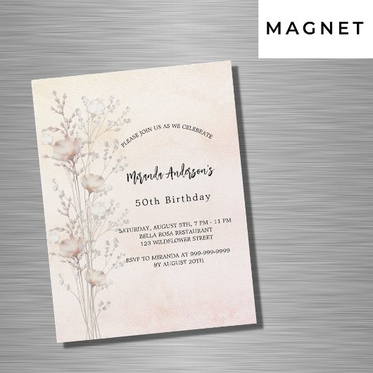 Geburt staubige creme Wildblumen pink luxus Magneteinladung