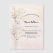 Geburt staubige creme Wildblumen pink luxus Magneteinladung (Vorderseite)