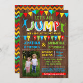 Geburt Trampolin kombiniert Foto Party Einladung (Vorne/Hinten)