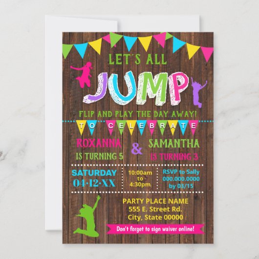 Geburt Trampolin kombiniert rosa Party Einladung (Vorderseite)