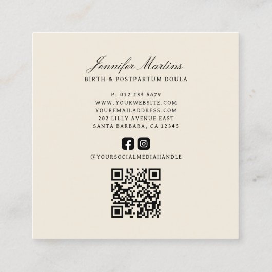 Geburt und Postpartum Doula QR Code Quadratische Visitenkarte (Rückseite)