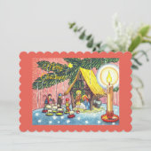 Geburt unter der Weihnachtsbaum-Party Einladung (Stehend Vorderseite)