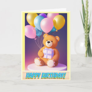 Geburt von Cuddy Teddy Bear Geschenke und Balloons Karte