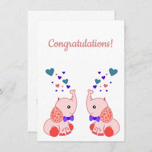 Geburt von Twins, Pink Baby Elephant gratulieren (Vorne/Hinten)