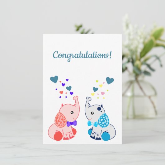 Geburt von Zwillingen, Junge und Mädchen, Glückwün (Stehend Vorderseite)